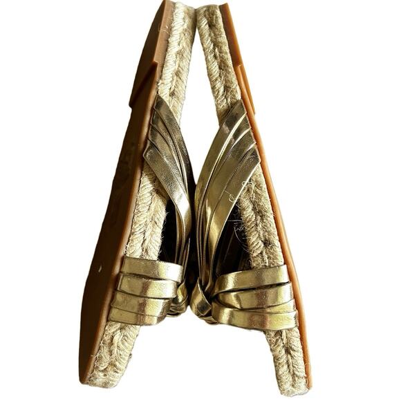 J.CREW Gold Knotted Slide Sandals Metallic Espadrille Woven Flats Size 6 NWOB - Picture 5 of 7